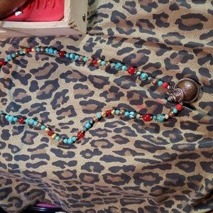 Semi precious stone vintage Tibetan perfume/poison bottle necklace